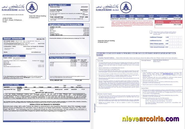 Sudanese Al Neelen Bank mortgage statement, 3 pages 1-2